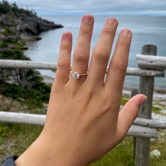 Cubic Zirconia/Stirling Silver Gold Engagement Ring Size 6.5 - Picture 8 of 10